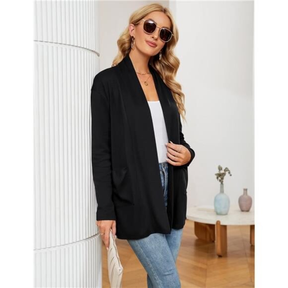Women's Long Sleeve Open Front Cardigan Casual Loose Lightweight Cardigans - Picture 4 of 7
